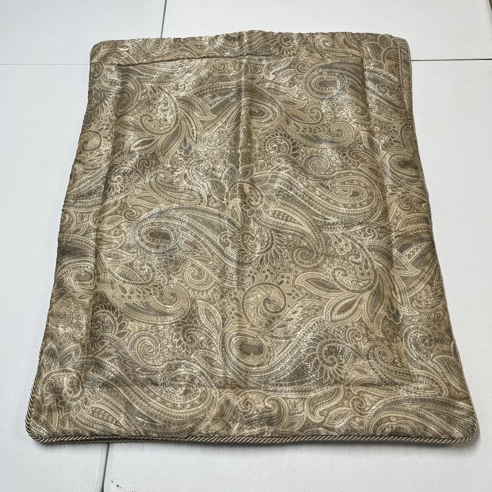 Croscill Standard Pillow Sham Set Gold Green Paisley Scroll Braided Trim Classic